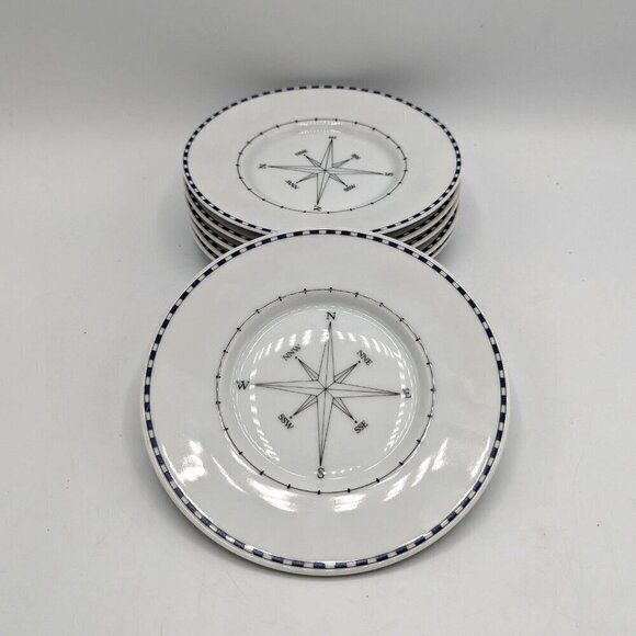 Sasaki World View Erica Freidman Japan SET 6 Saucer Plates Compass Rose Nautical - Picture 1 of 5